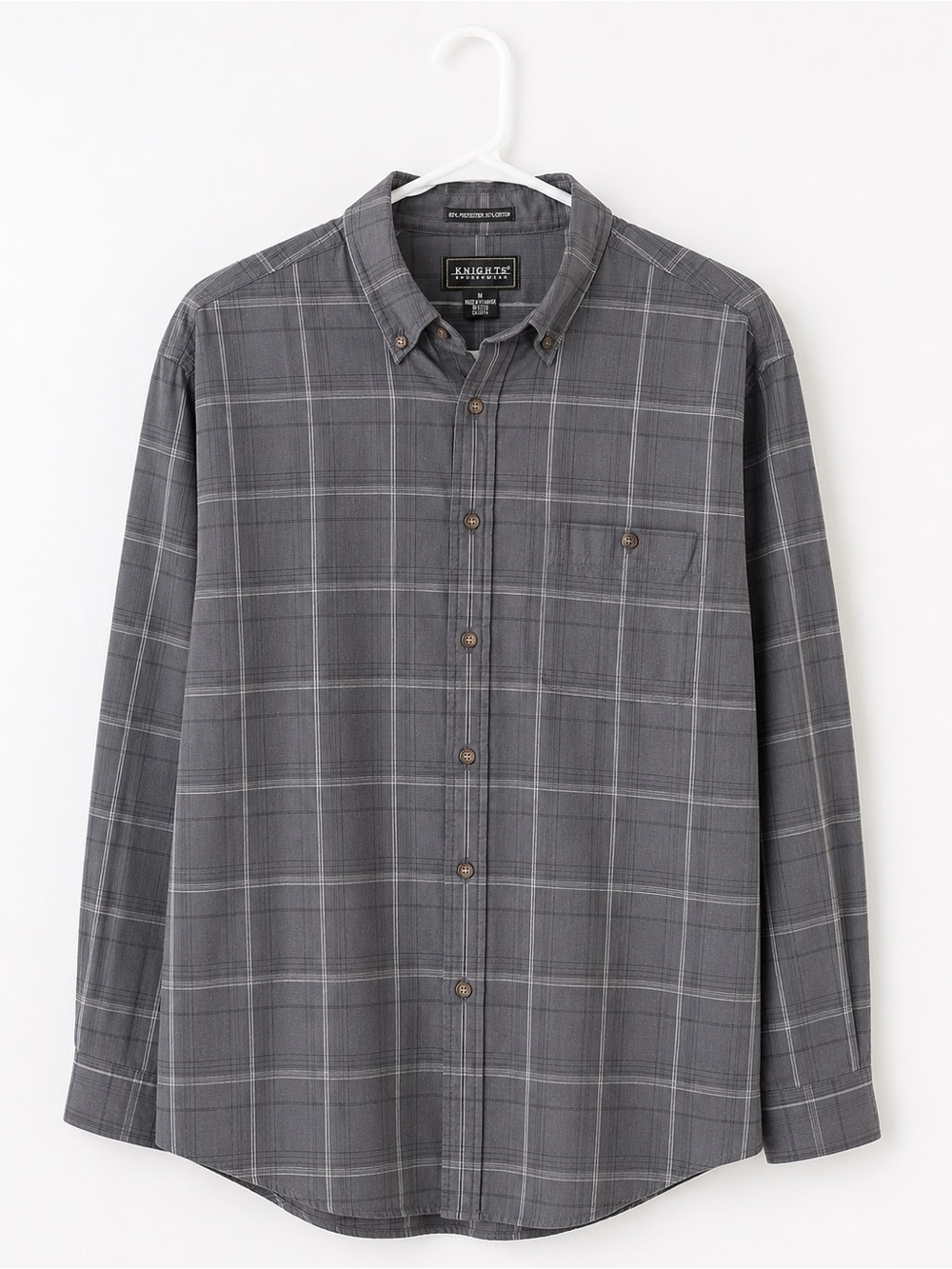 Men's Gray Plaid Button-Down Shirt by Knights Sportswear